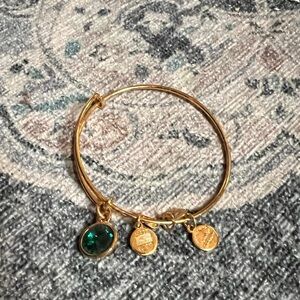 Gold adjustable bracelet- Alex and ani with green gem, May birthstone